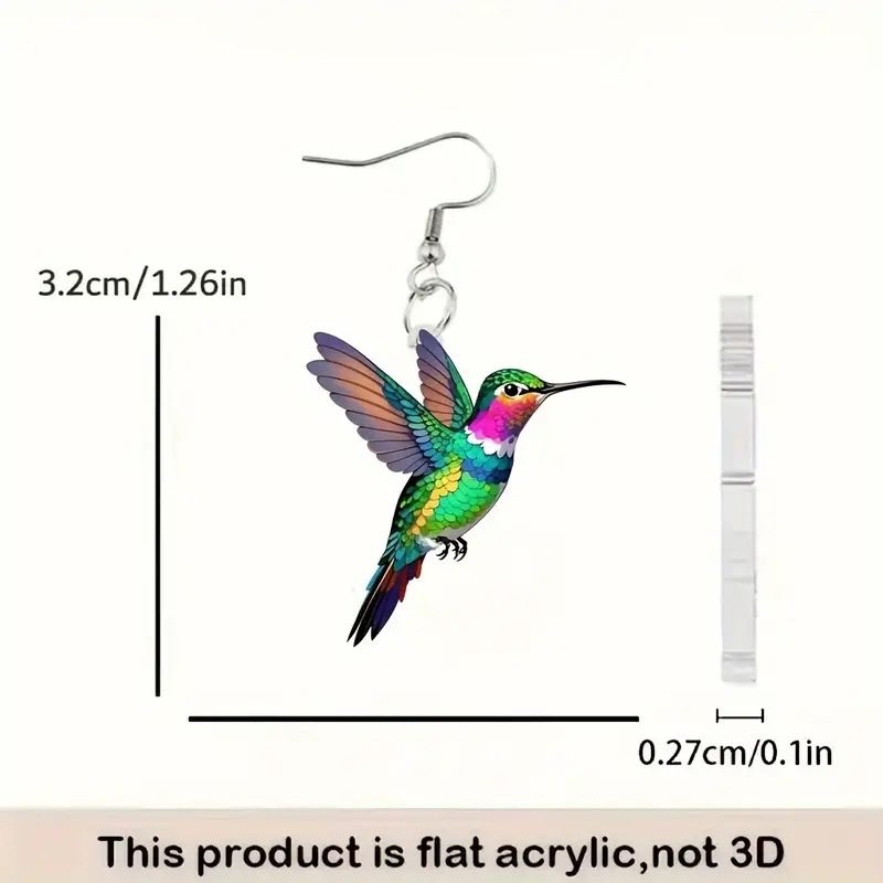 Aros Pájaro Colibrí Acrílico Azul-Verde-Rosa. - Imagen 5