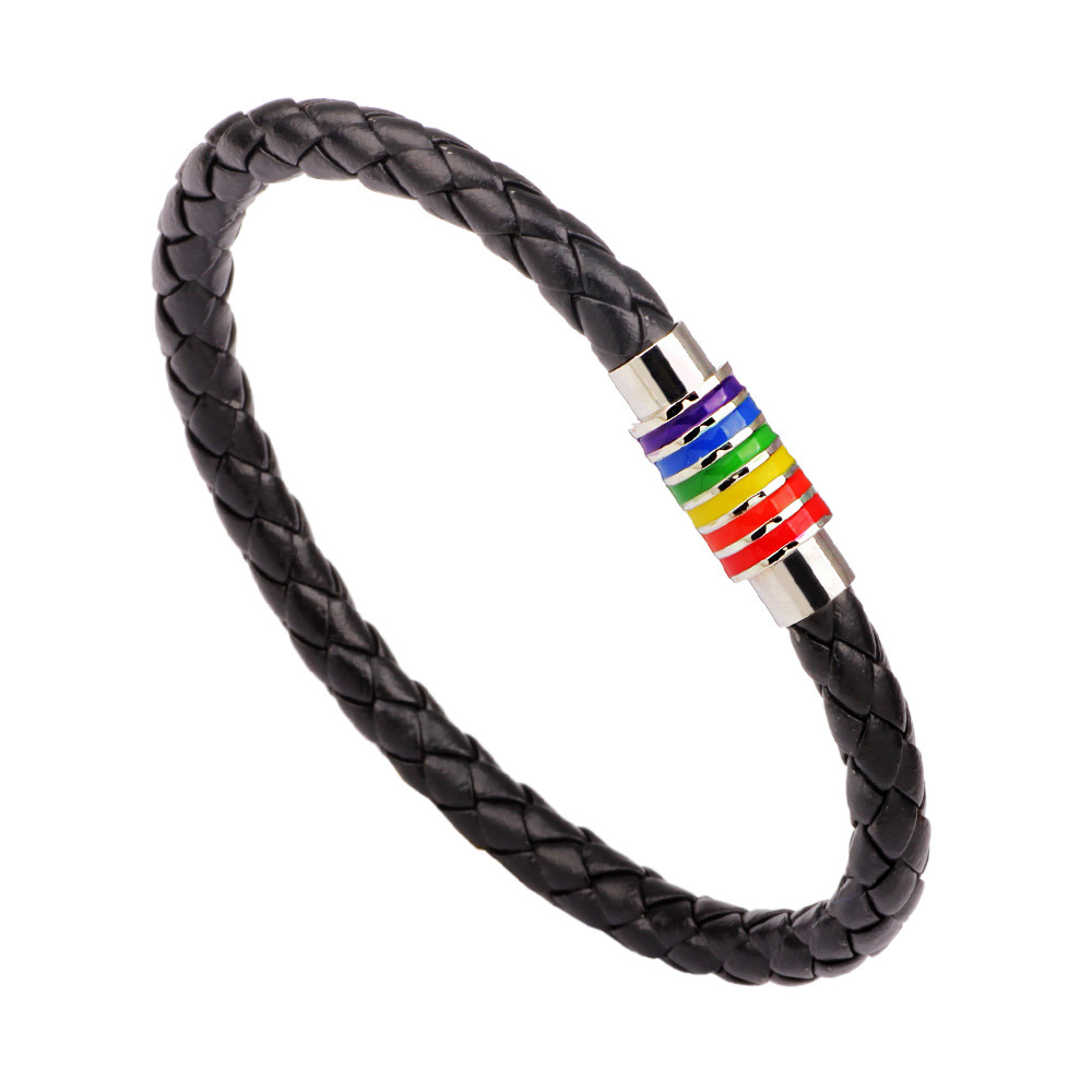 Pulsera De Cuero Trenzado LGBT Negro.