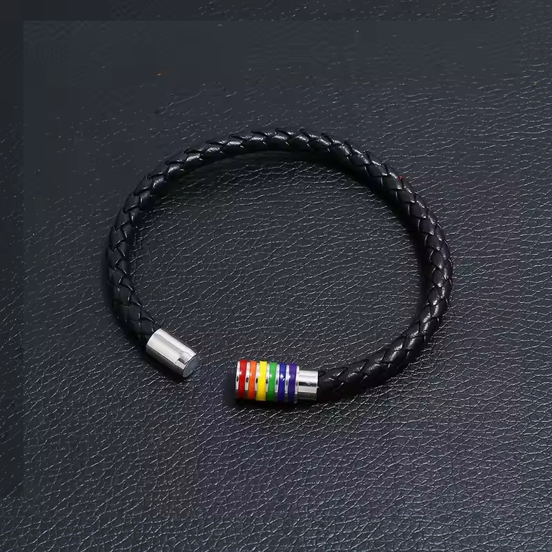 Pulsera De Cuero Trenzado LGBT Negro. - Imagen 4