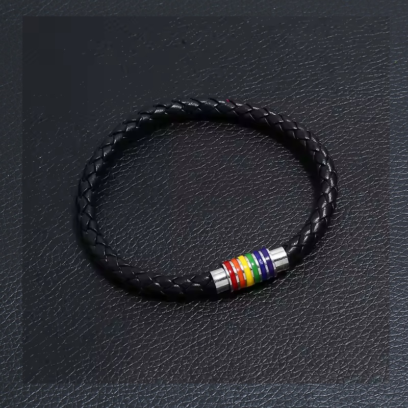 Pulsera De Cuero Trenzado LGBT Negro. - Imagen 3