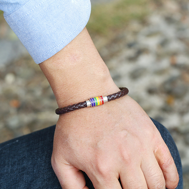 Pulsera De Cuero Trenzado LGBT Negro. - Imagen 5
