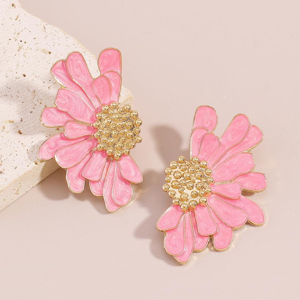Aros Flor Pétalos Metálicos Rosado.