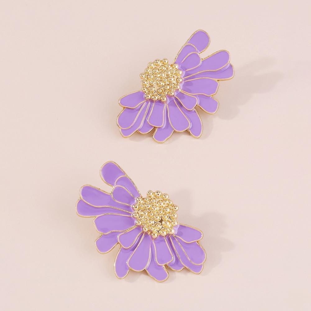 Aros Flor Pétalos Metálicos Morado Lila. - Imagen 2