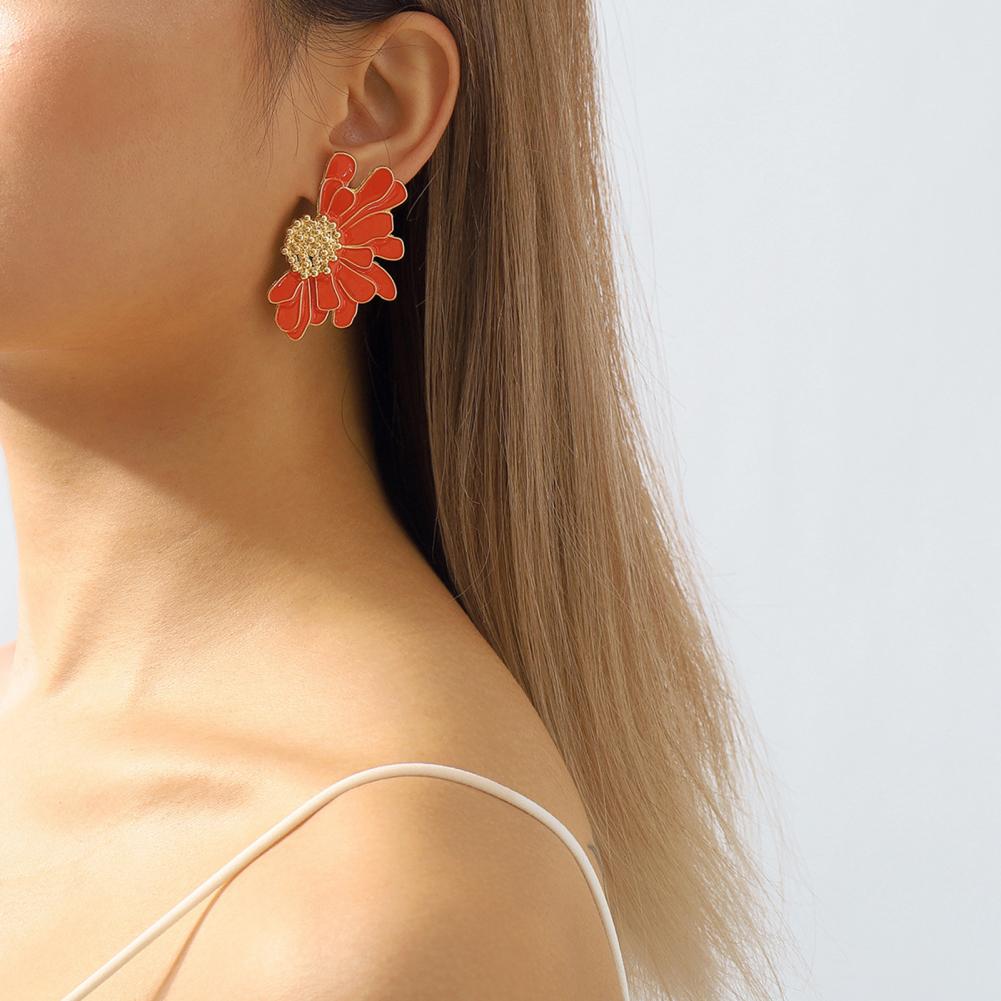 Aros Flor Pétalos Metálicos Naranja. - Imagen 2