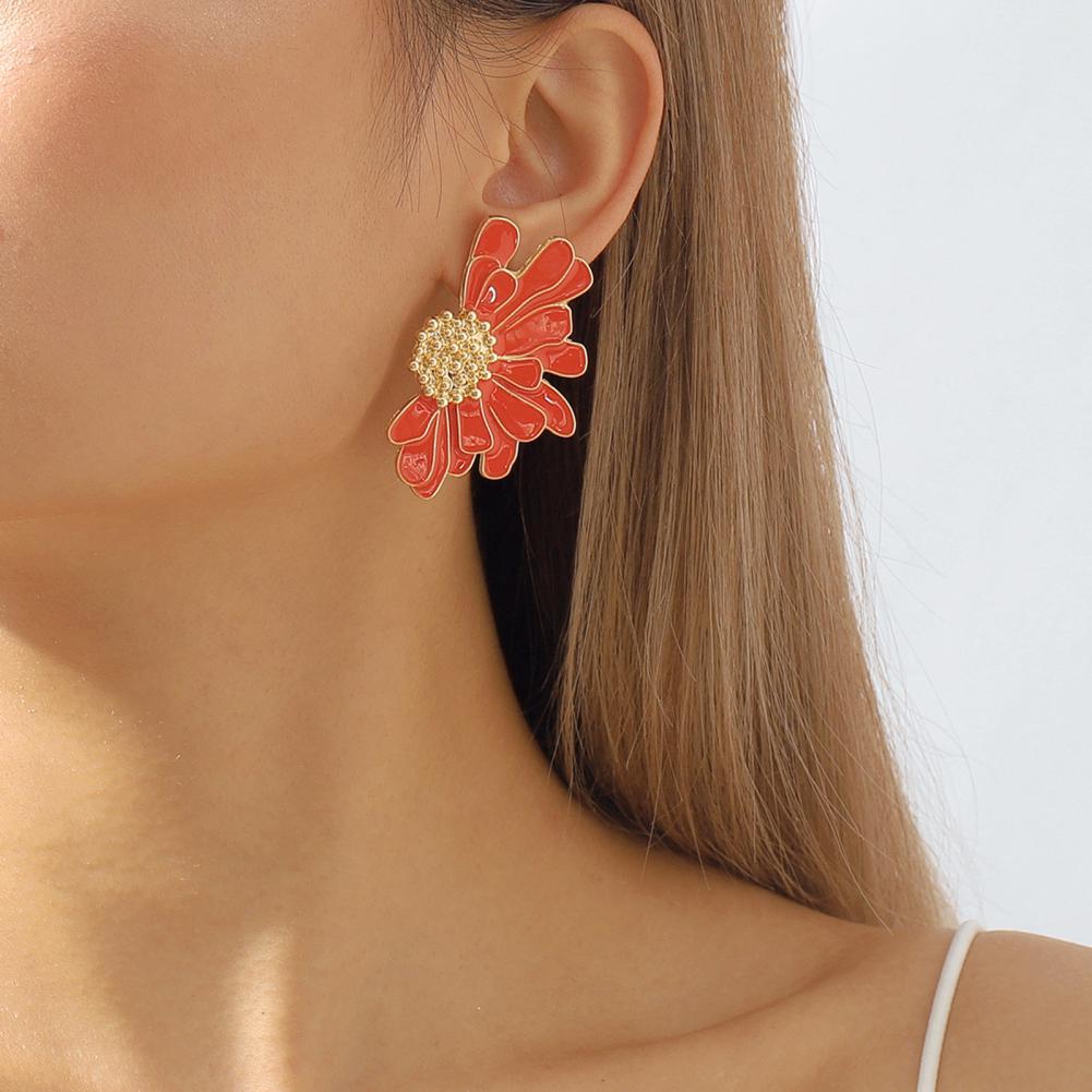 Aros Flor Pétalos Metálicos Naranja. - Imagen 3