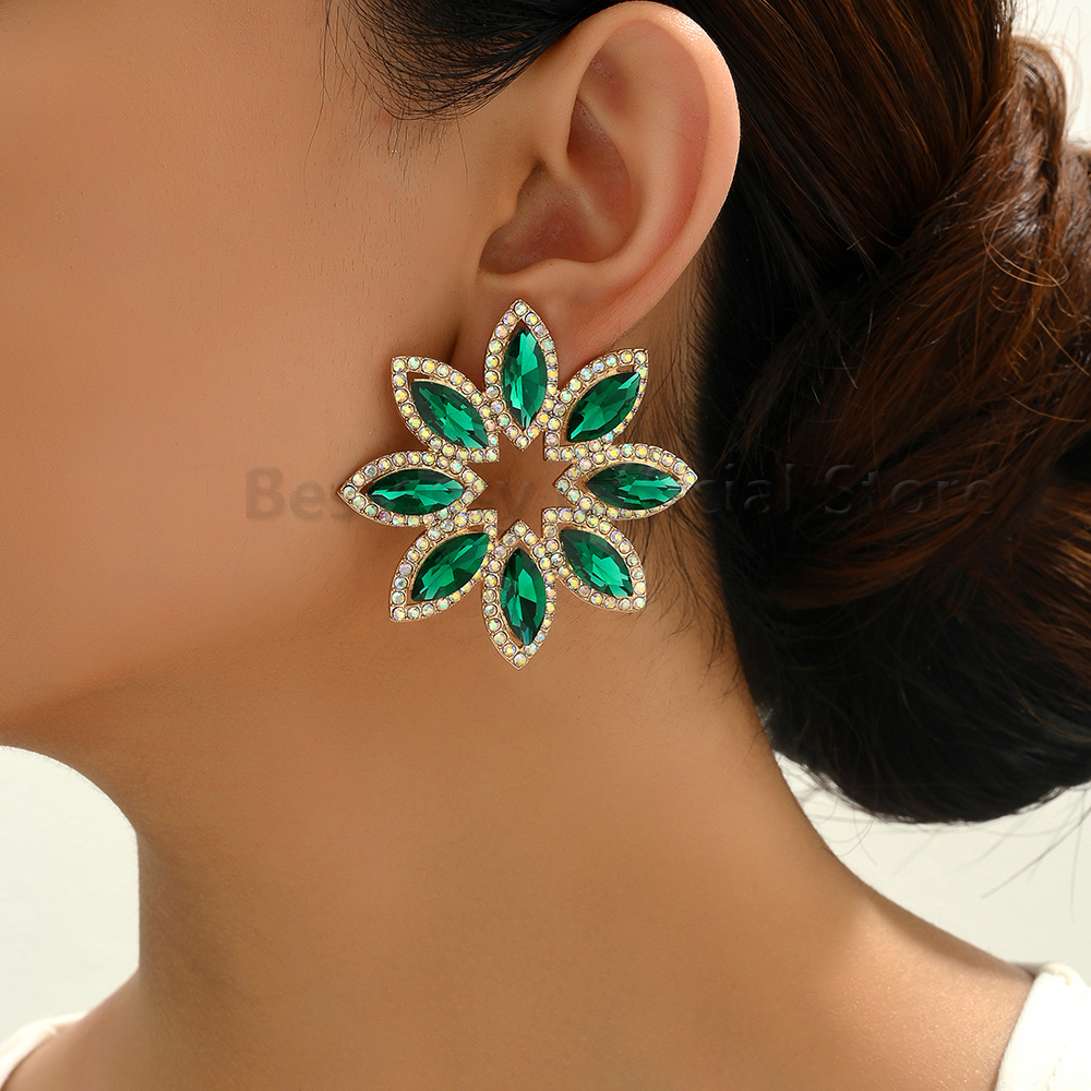 Aros Flor Estrella Piedra Fantasía Verde. - Imagen 4