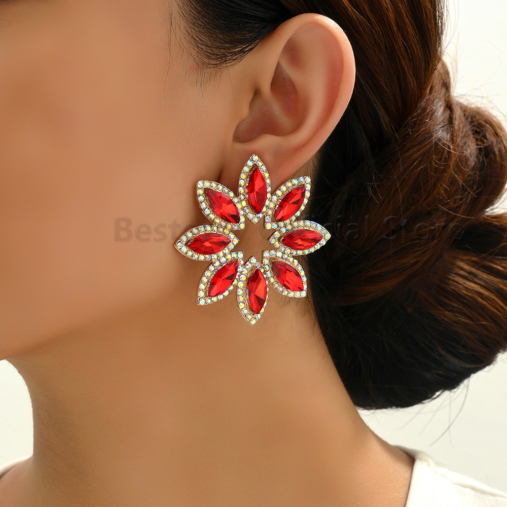 Aros Flor Estrella Piedra Fantasía Rojo. - Imagen 3