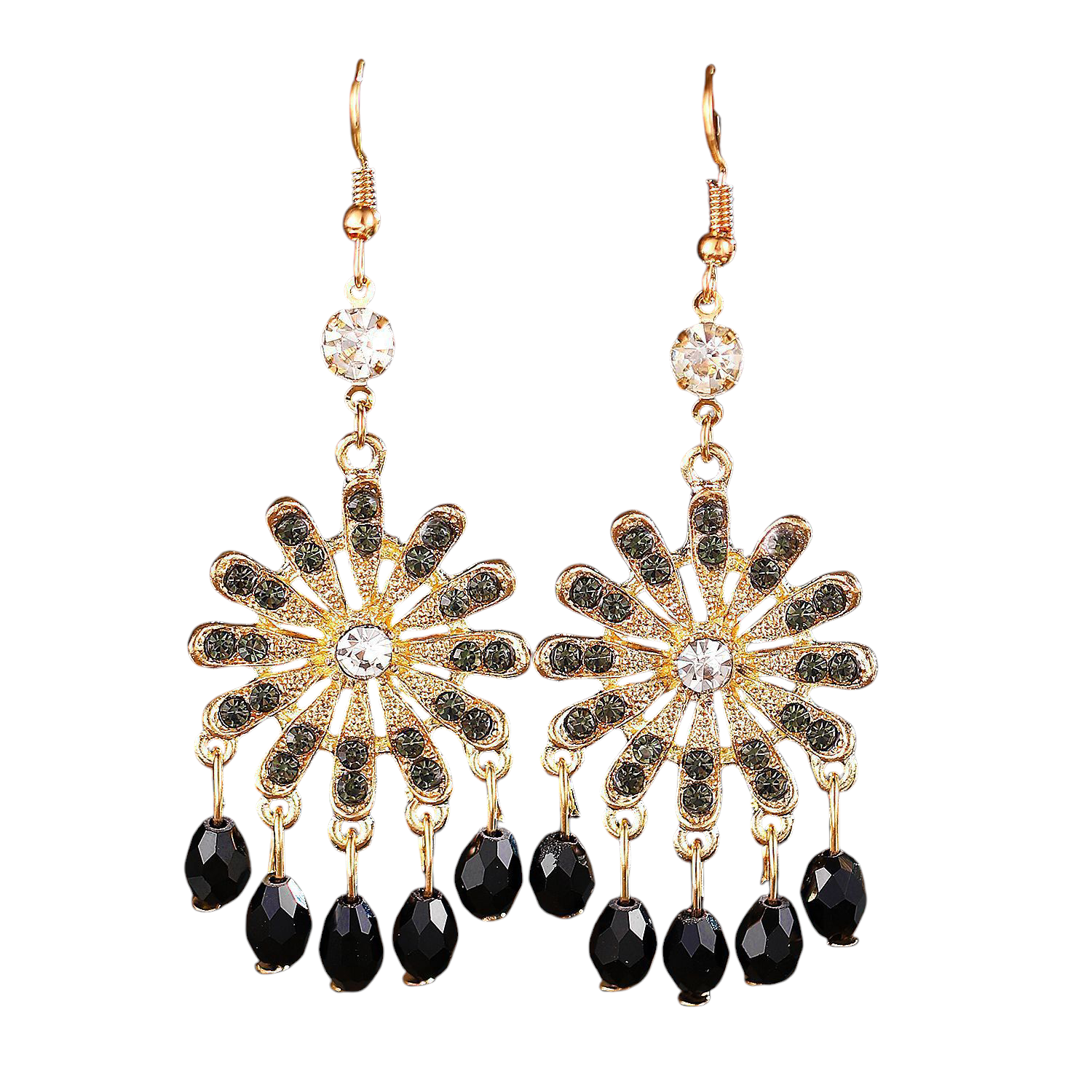 Aros Colgantes Piedras Fantasía Negro.