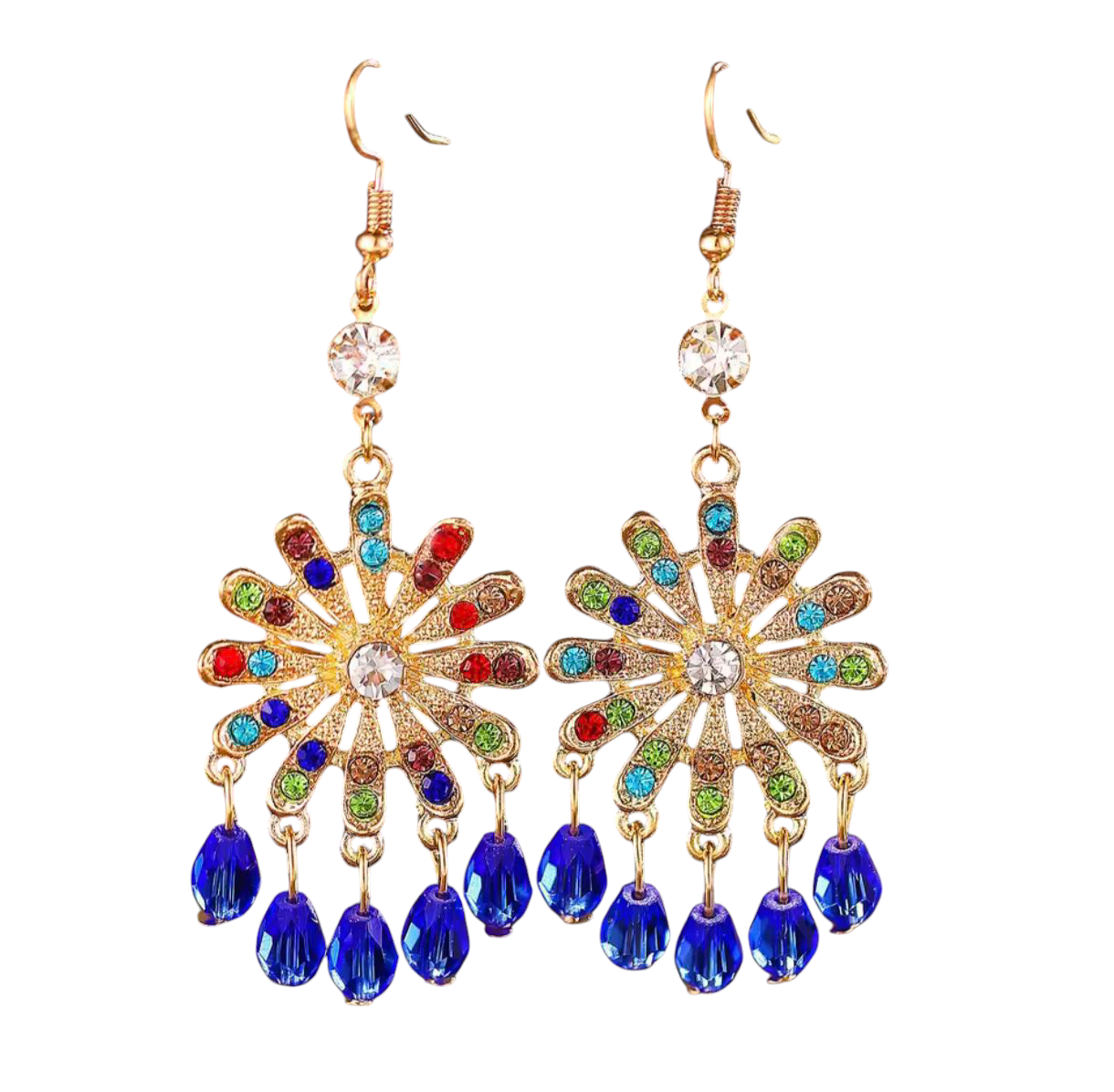 Aros Colgantes Piedras Fantasía Azul.