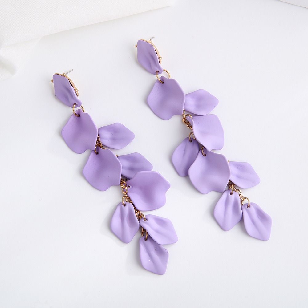 Aros Flor Larga Pétalos Acrílico Morado Pastel. - Imagen 2