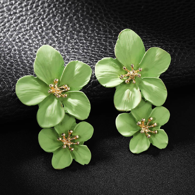 Aros colgantes Doble Flor Verde Claro. - Imagen 3