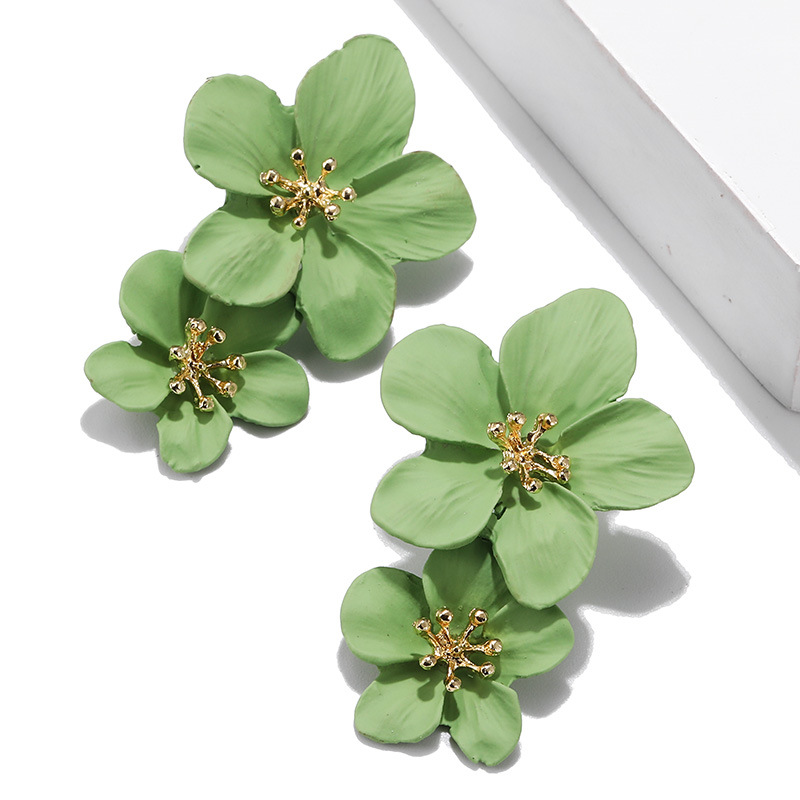 Aros colgantes Doble Flor Verde Claro. - Imagen 4