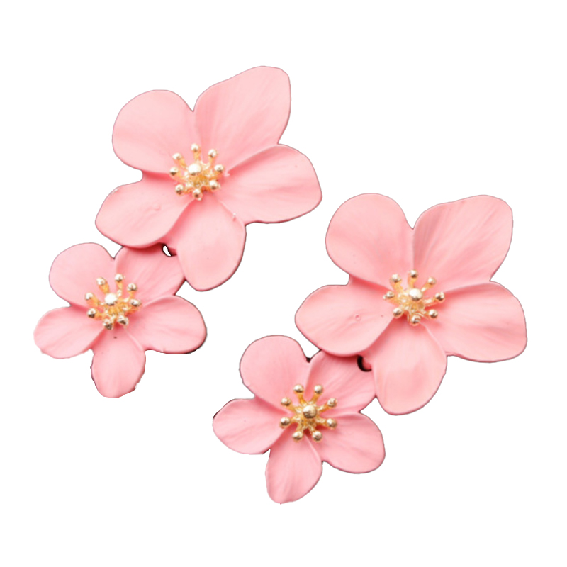 Aros colgantes Doble Flor Rosa Claro. - Imagen 3
