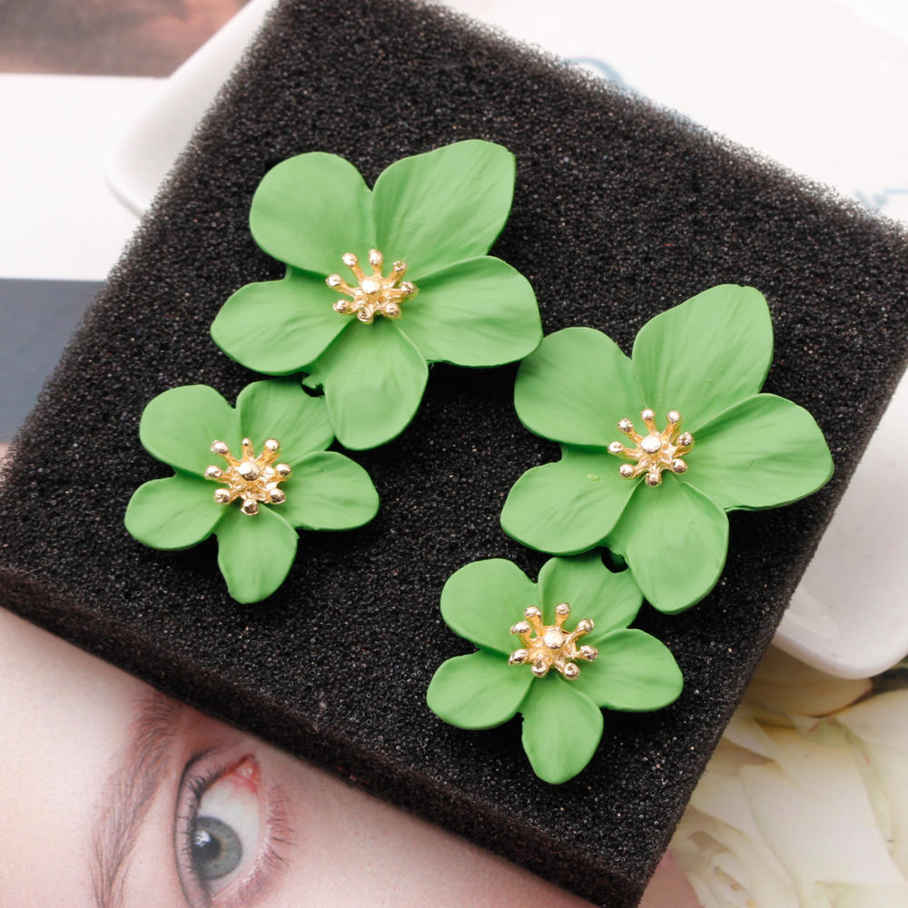 Aros colgantes Doble Flor Verde Claro. - Imagen 5