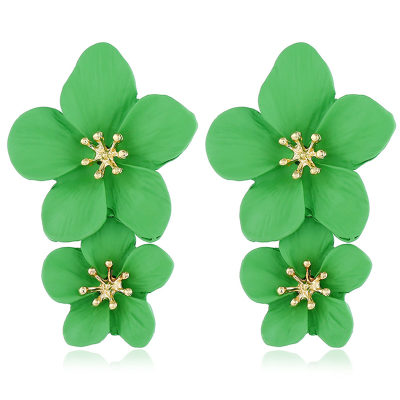 Aros colgantes Doble Flor Verde Claro.