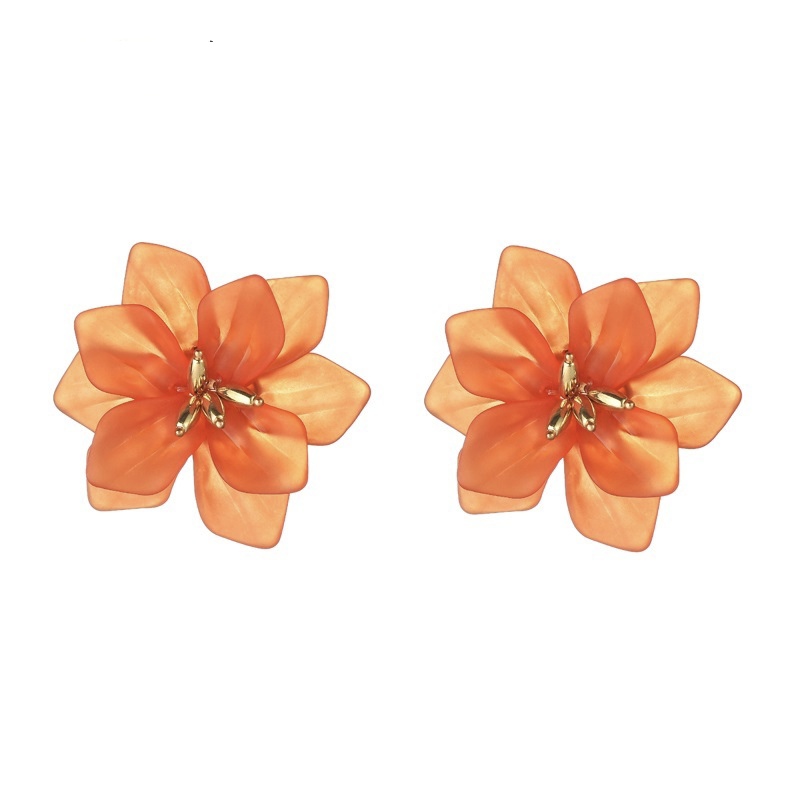 Aros Pétalos Flores Acrílico Naranjo.