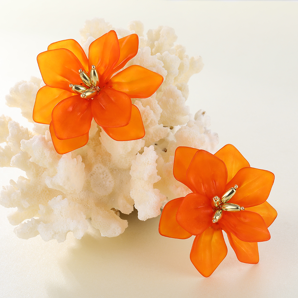 Aros Pétalos Flores Acrílico Naranjo. - Imagen 5