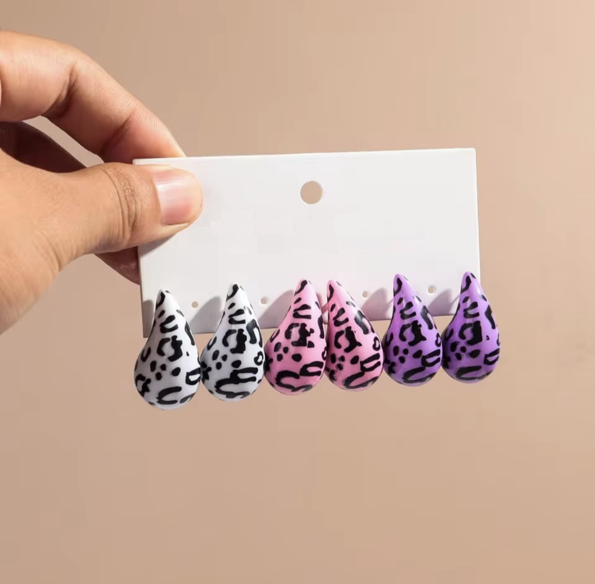 Set 3 Aros Gotas De Agua Leopardo Morado Rosa.