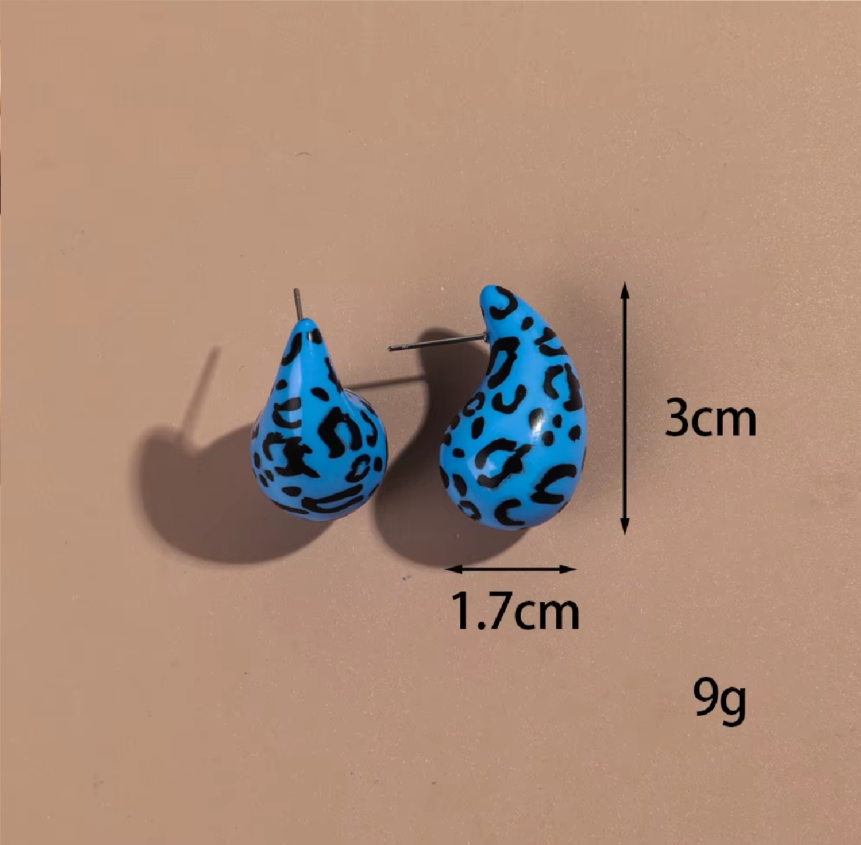 Set 3 Aros Gotas De Agua Leopardo Azul. - Imagen 2