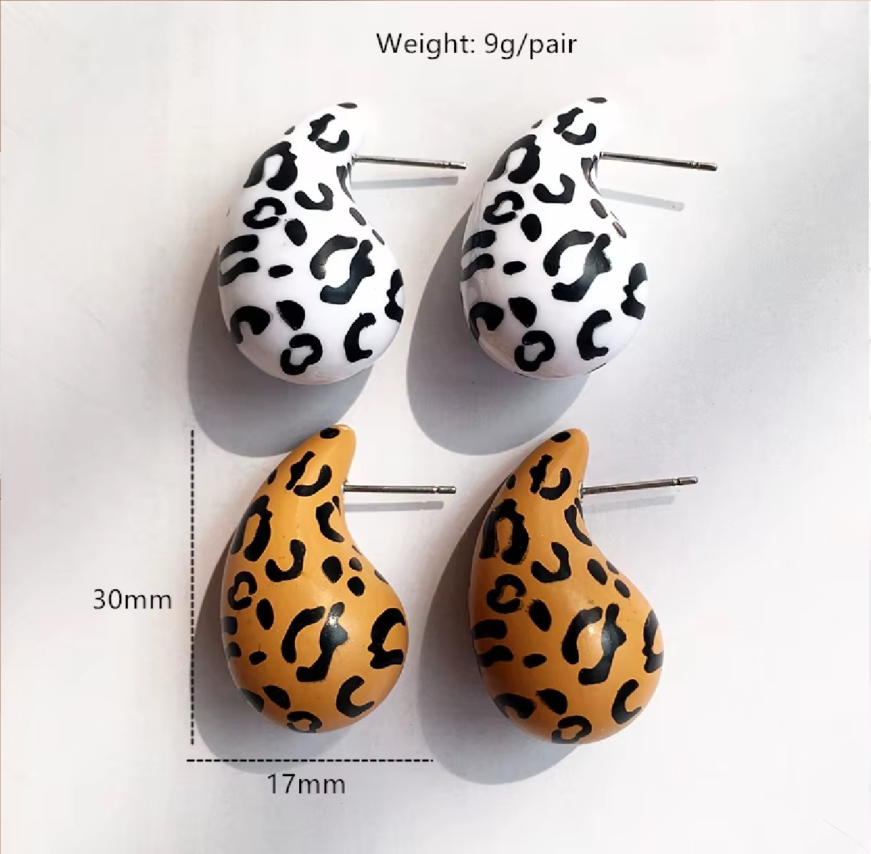 Set 3 Aros Gotas De Agua Leopardo Rosa Cafe. - Imagen 3