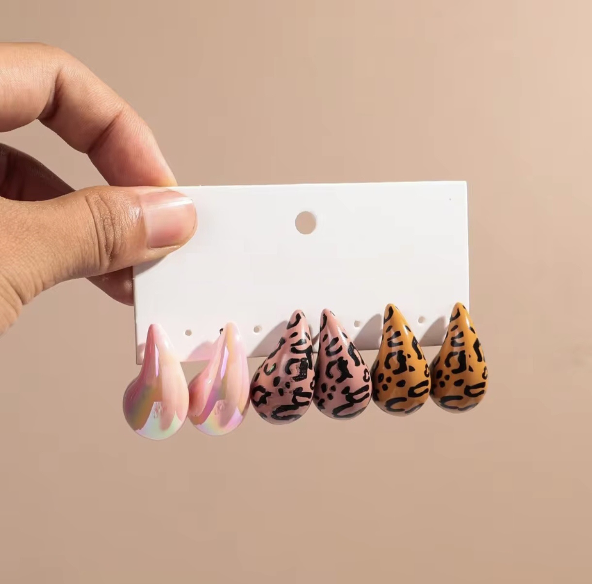 Set 3 Aros Gotas De Agua Leopardo Rosa Cafe.