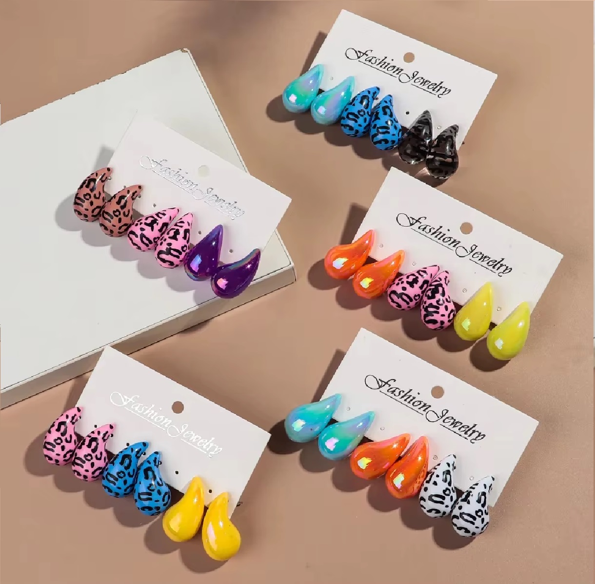 Set 3 Aros Gotas De Agua Leopardo Azul. - Imagen 5