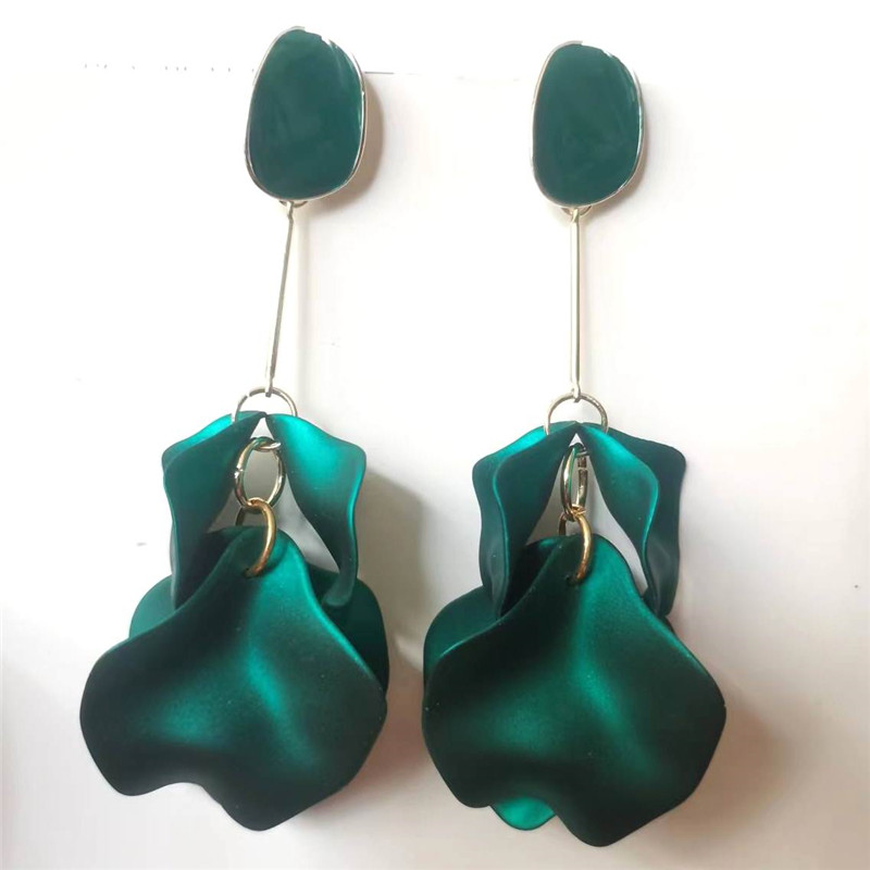 Aros Fantasía Flor Pétalos Verde Clip. - Imagen 2