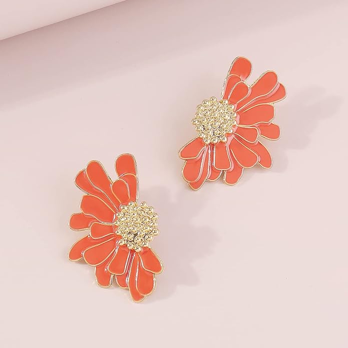 Aros Flor Pétalos Metálicos Naranja.