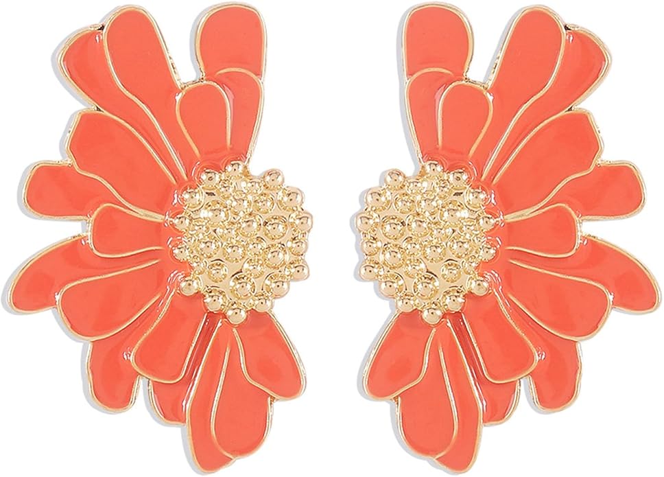Aros Flor Pétalos Metálicos Naranja. - Imagen 4