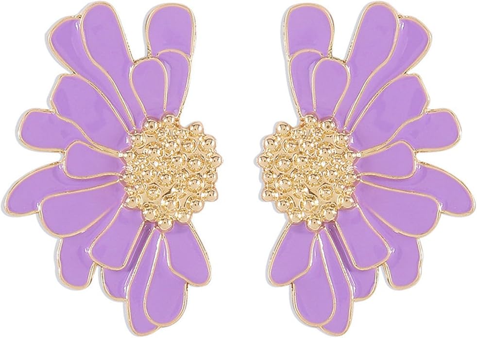 Aros Flor Pétalos Metálicos Morado Lila. - Imagen 5