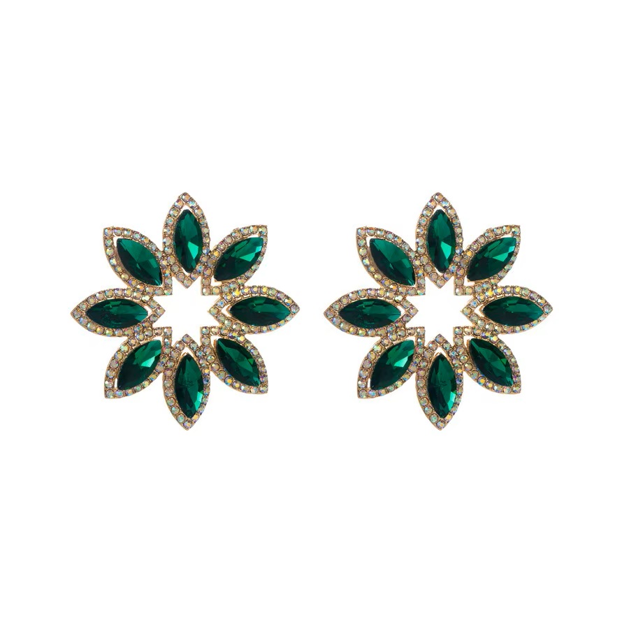 Aros Flor Estrella Piedra Fantasía Verde.