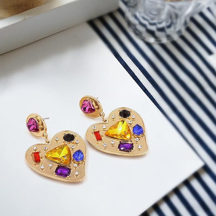 Aros Corazón Con Diamantes De Imitación Cristal Dorado. - Imagen 3