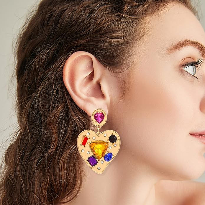 Aros Corazón Con Diamantes De Imitación Cristal Dorado. - Imagen 5