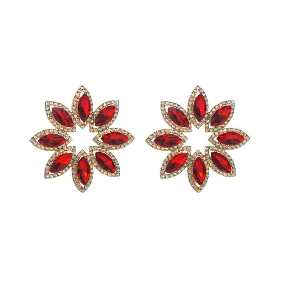Aros Flor Estrella Piedra Fantasía Rojo.