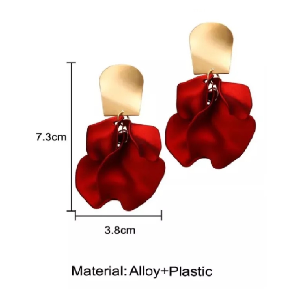 Aros Flor Corta Pétalos Acrílico Dorado Con Rojo. - Imagen 2