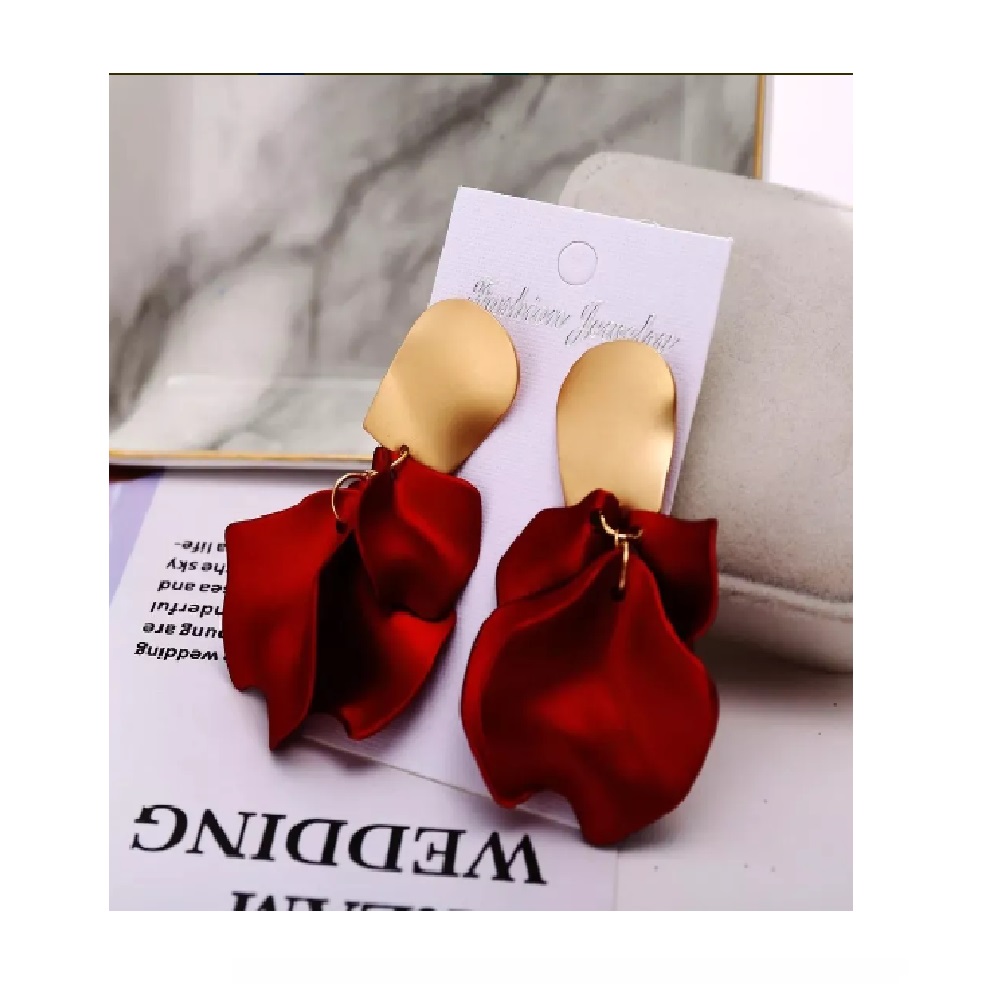Aros Flor Corta Pétalos Acrílico Dorado Con Rojo. - Imagen 5
