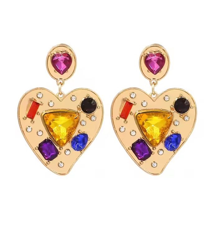 Aros Corazón Con Diamantes De Imitación Cristal Dorado.