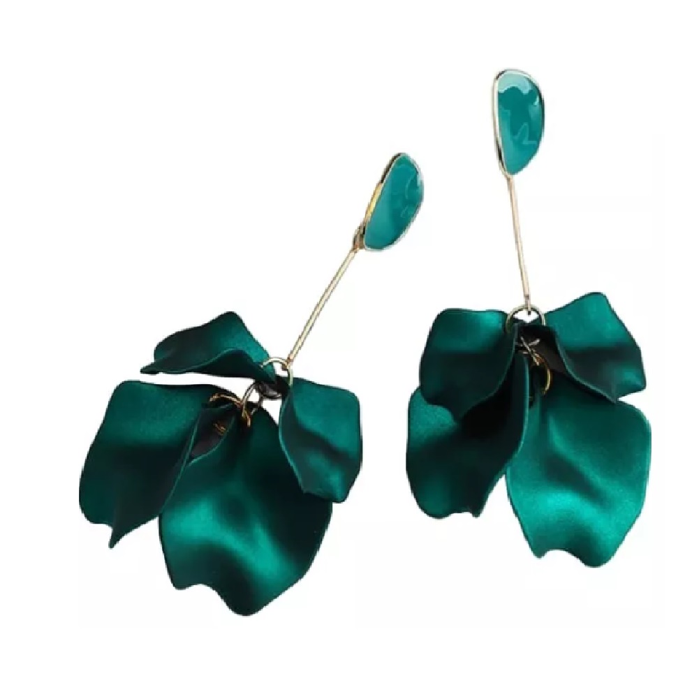 Aros Fantasía Flor Pétalos Verde Clip. - Imagen 5