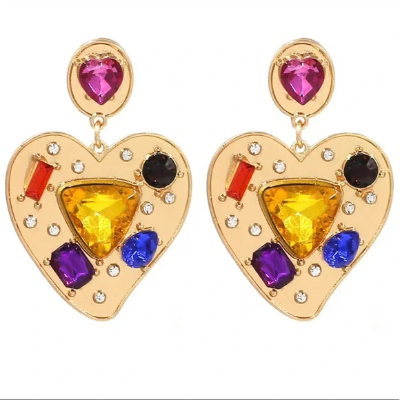 Aros Corazón Con Diamantes De Imitación Cristal Dorado. - Imagen 2