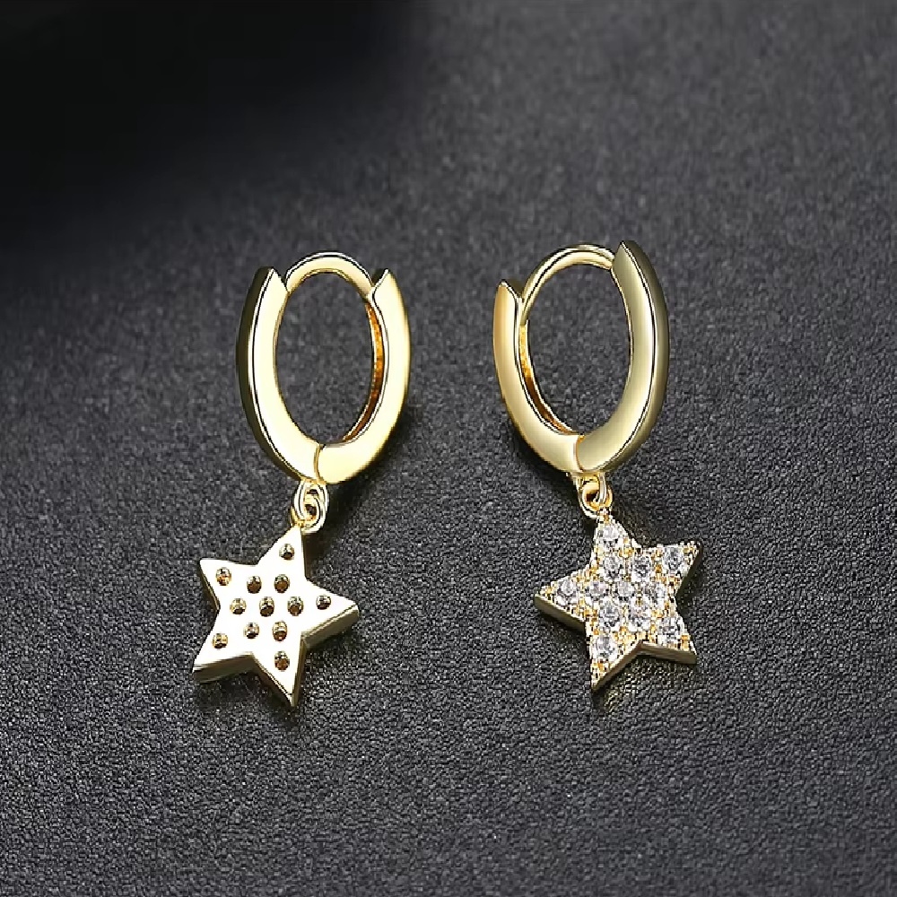 Aros Argolla Acero Inoxidable Dorado Estrella. - Imagen 2