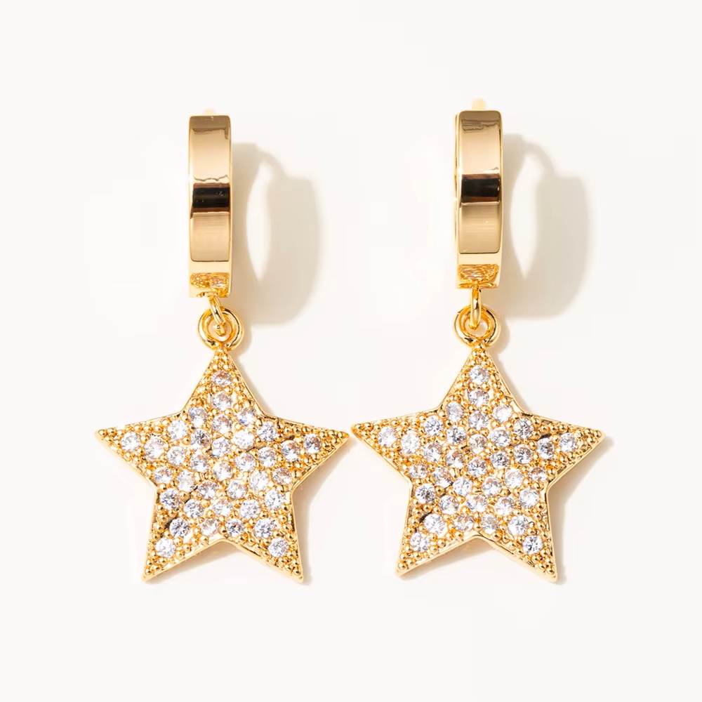 Aros Argolla Acero Inoxidable Dorado Estrella.