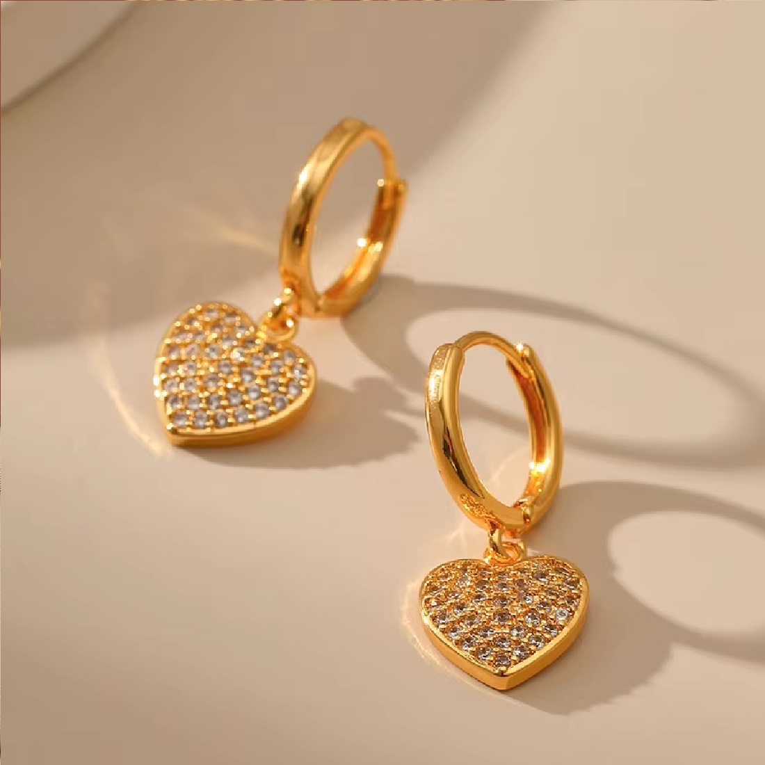 Aros Argolla Acero Inoxidable Dorado Corazón. - Imagen 3